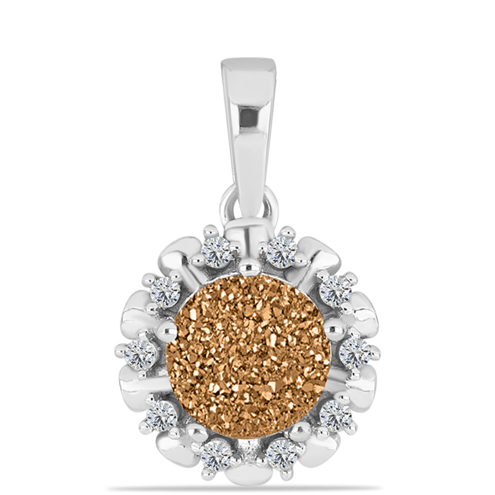 Stříbro 925/1000 - Přívěsek s Zlatým Drusy a Bílým Topazem - Karátové číslo: 2.35. přibližná hmotnost: 2.42 gramů