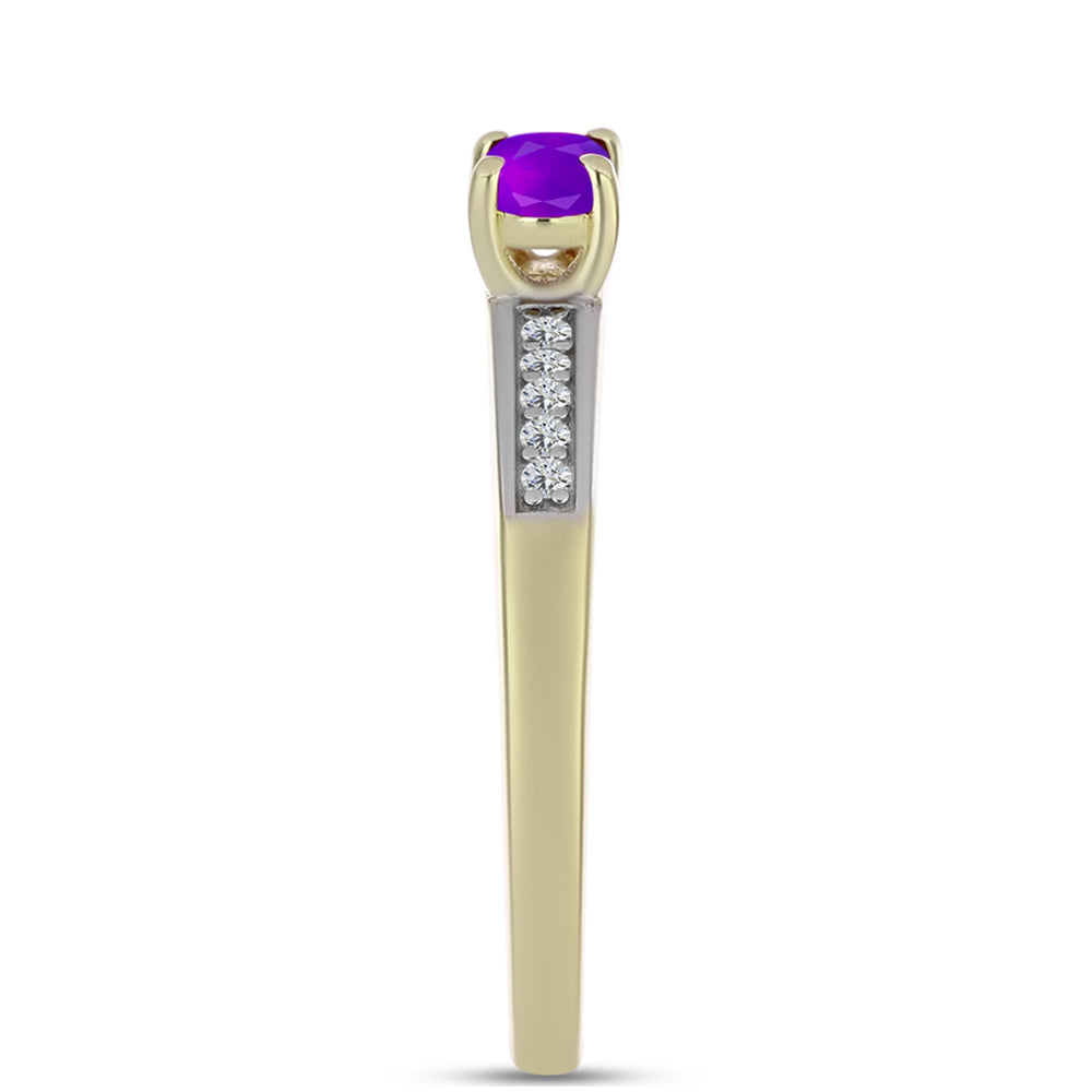 Pozlacené Stříbro 925/1000 - Prsten s Purpurovým Achátem a Bílým Topazem - Karátové číslo: 0.28. přibližná hmotnost: 2.18 gramů 4 