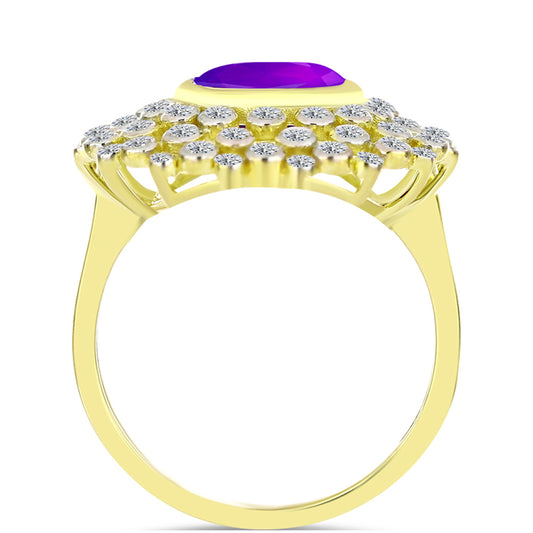 Pozlacené Stříbro 925/1000 - Prsten s Purpurovým Achátem a Bílým Topazem - Karátové číslo: 3.57. přibližná hmotnost: 5.5 gramů