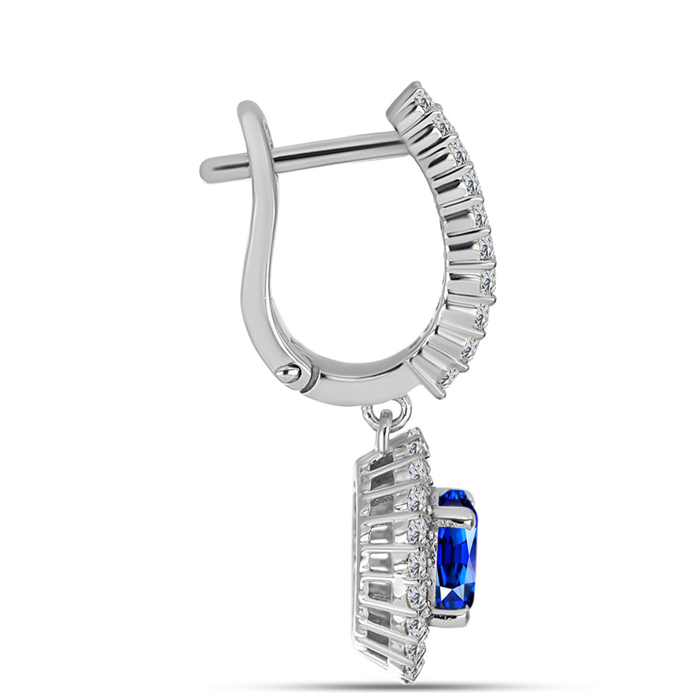 Stříbro 925/1000 - Náušnice s Australským Modrým Safírem a Bílým Topazem - Karátové číslo: 3.2. přibližná hmotnost: 4.93 gramů