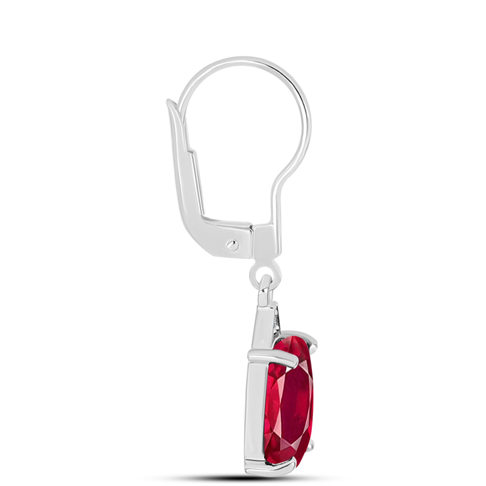Stříbro 925/1000 - Náušnice s Madagaskarským Rubínem a Bílým Topazem - Karátové číslo: 8.56. přibližná hmotnost: 3.53 gramů