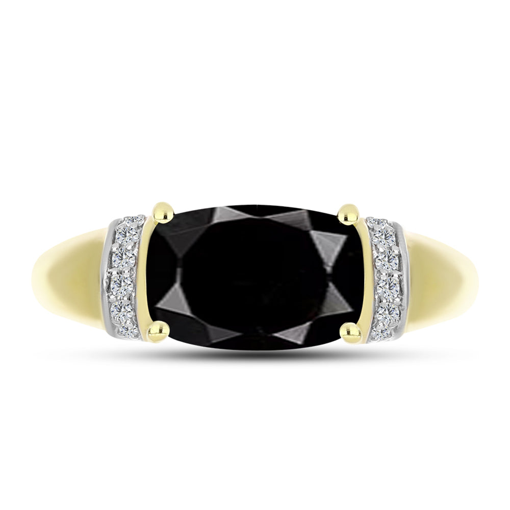 Pozlacené Stříbro 925/1000 - Prsten s Obsidiánem a Bílým Topazem - Karátové číslo: 2.94. přibližná hmotnost: 4.99 gramů