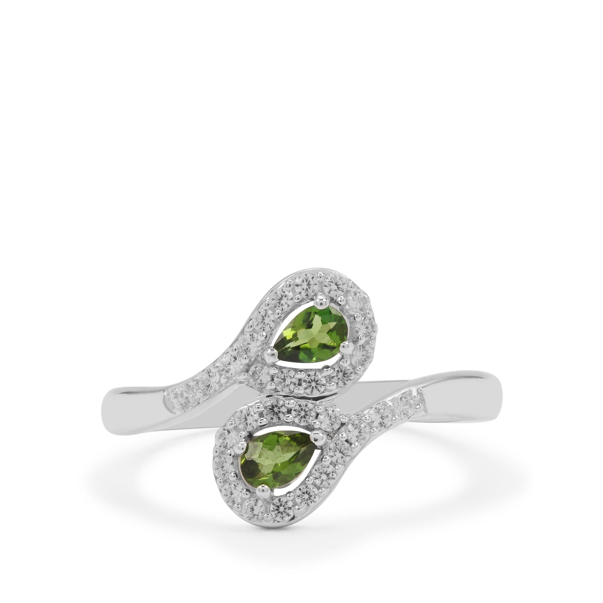 Stříbro 925/1000 - Prsten s Chromovým turmalínem a Bílým Zirkonem - Karátové číslo: 0.65. přibližná hmotnost: 2.6 gramů 1 