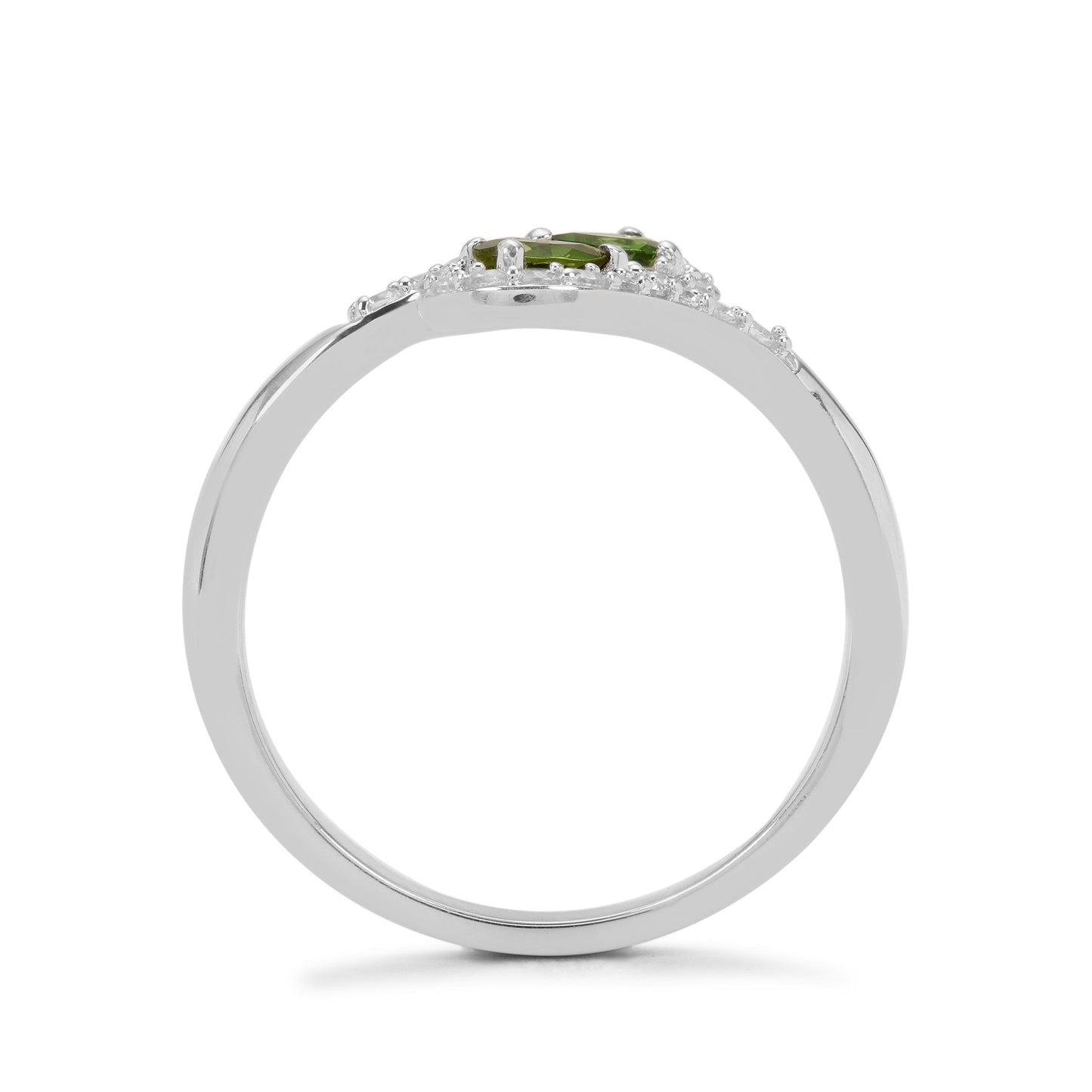 Stříbro 925/1000 - Prsten s Chromovým turmalínem a Bílým Zirkonem - Karátové číslo: 0.65. přibližná hmotnost: 2.6 gramů