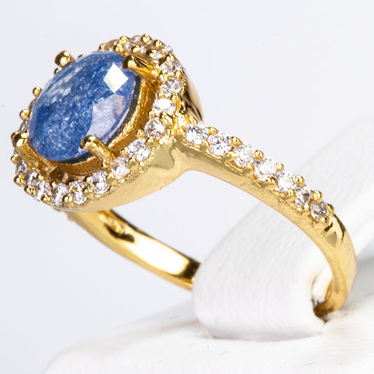 Pozlacený Slitinový Prsten s Modrým Emporia® Křišťálem a Bílým Emporia® Křišťálem