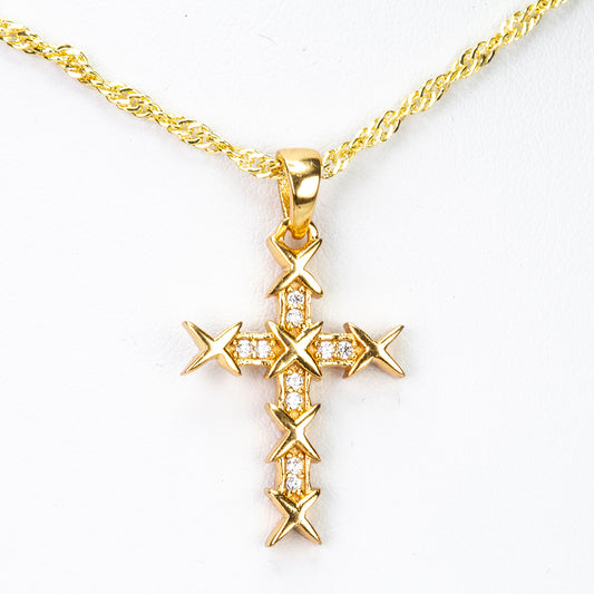 Kříž Pozlacená Slitinová Sada s Bílým Emporia® Křišťálem (Náhrdelník+Náušnice+Přívěsek)