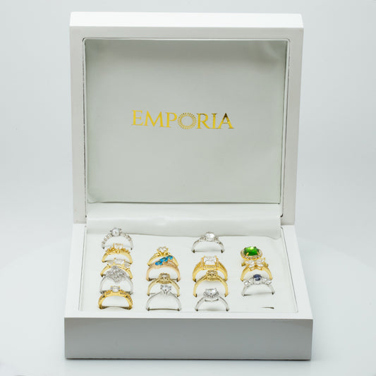 White wooden jewellery box for 20 rings