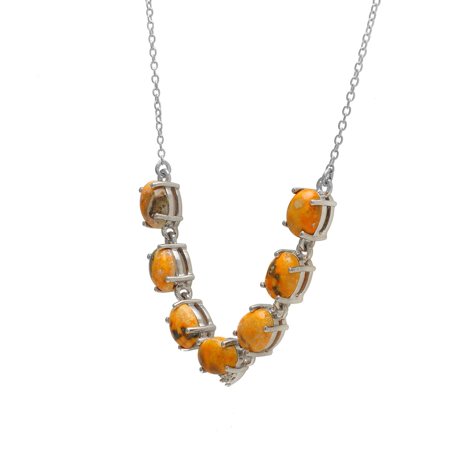 Stříbro 925/1000 - Náhrdelník s Bumble Bee Jaspisem a Přírodním Bílým Zirkonem - Karátové číslo: 5.19. přibližná hmotnost: 4.93 gramů 2 