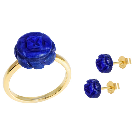 Pozlacené Stříbro 925/1000 - Sada s Lapisem Lazuli - Karátové číslo: 10.34. přibližná hmotnost: 4.84 gramů