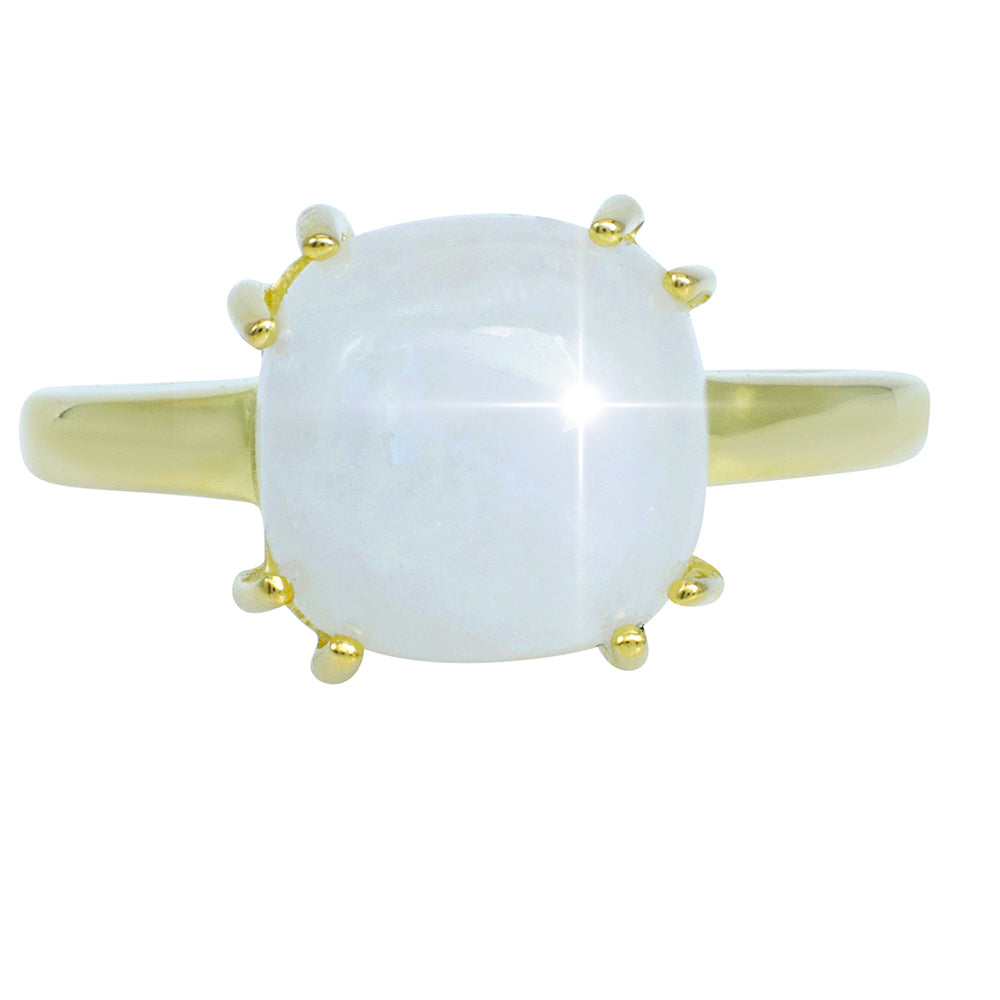 Pozlacené Stříbro 925/1000 - Prsten s Duhovým Měsíčním Kamenem - Karátové číslo: 5.41. přibližná hmotnost: 4.09 gramů 1 