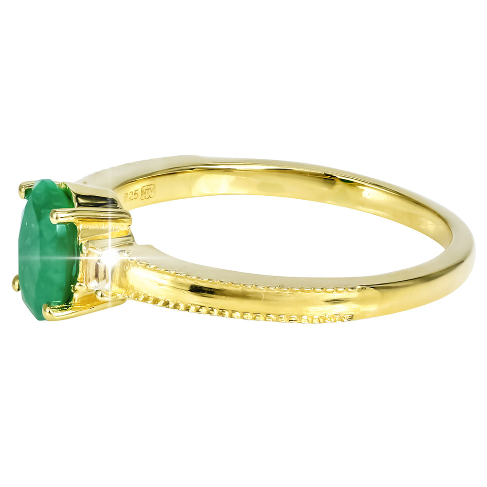 Pozlacené Stříbro 925/1000 - Prsten se Sakotským Smaragdem a Bílým Topazem - Karátové číslo: 0.75. přibližná hmotnost: 2.18 gramů 3 