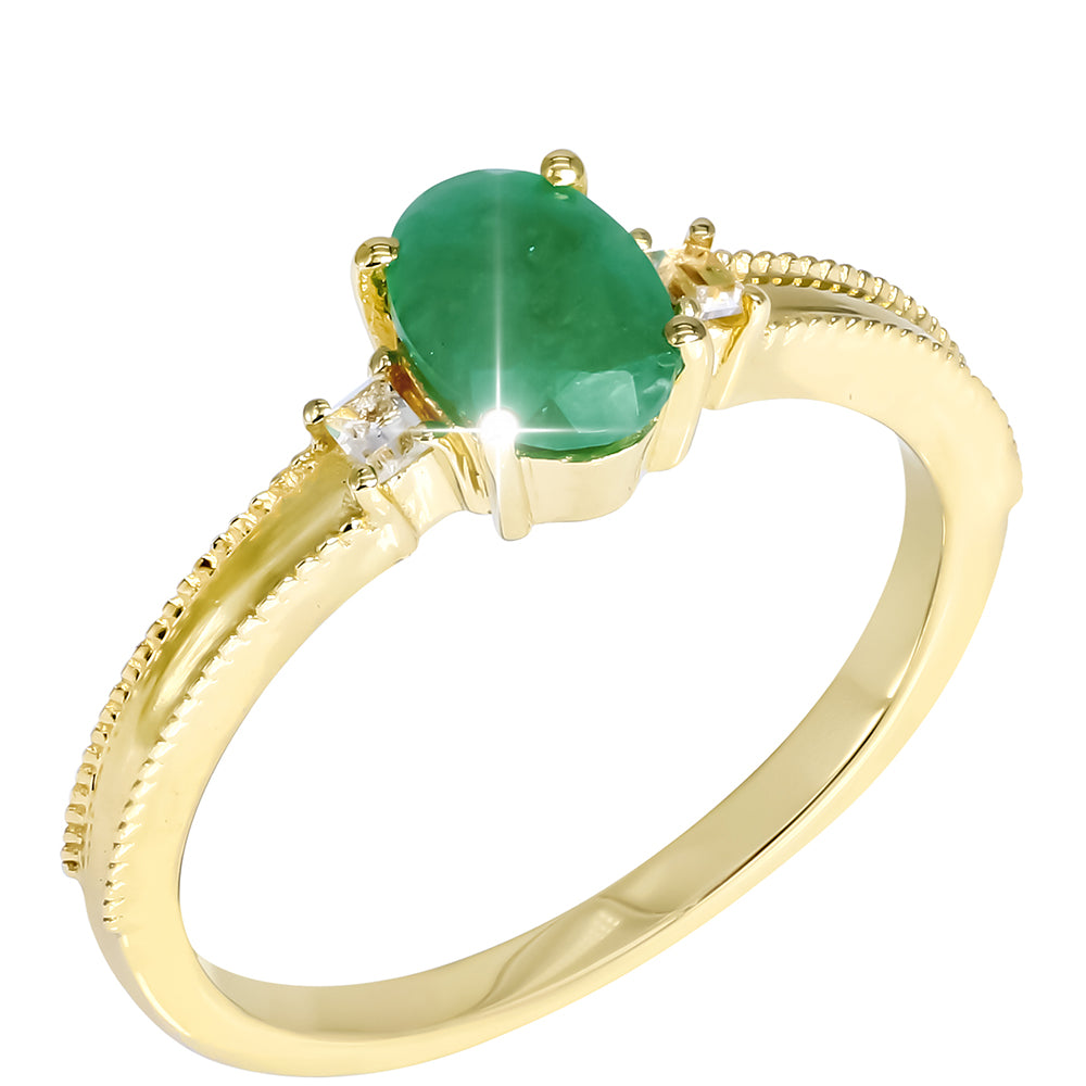 Pozlacené Stříbro 925/1000 - Prsten se Sakotským Smaragdem a Bílým Topazem - Karátové číslo: 0.75. přibližná hmotnost: 2.18 gramů