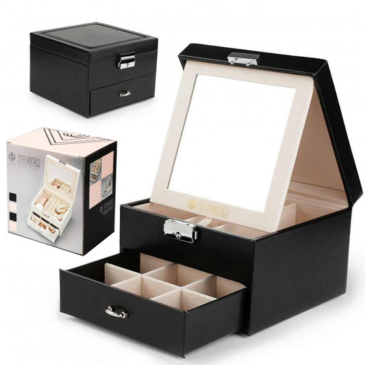 Elegantní Šperkovnice a Organizér se Zrcadlem, Černá