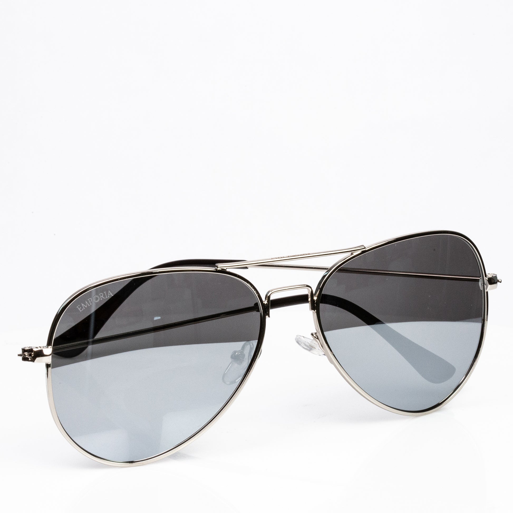 Emporia Italy - série Aviator "KRYSTAL", polarizované sluneční brýle s UV filtrem, s pevným pouzdrem a čisticím hadříkem, chromově-stříbrné čočky, obroučky stříbrné barvy 2 