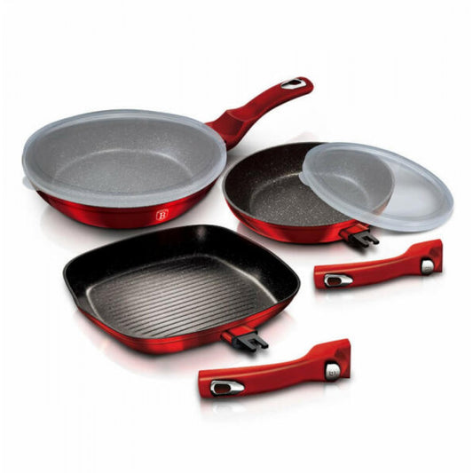 5dílná sada pánví s odnímatelnou rukojetí, edice Metallic Line Burgundy