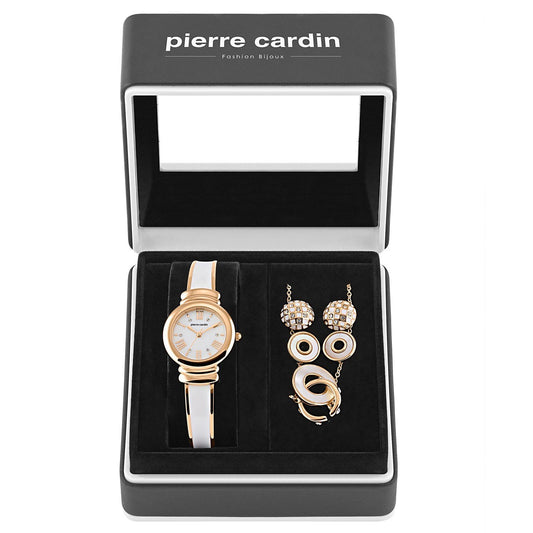 Pierre Cardin Sada Dámských Hodinek s Křišťálem s 2 páry Náušnic a Náhrdelníkem jako Dárek