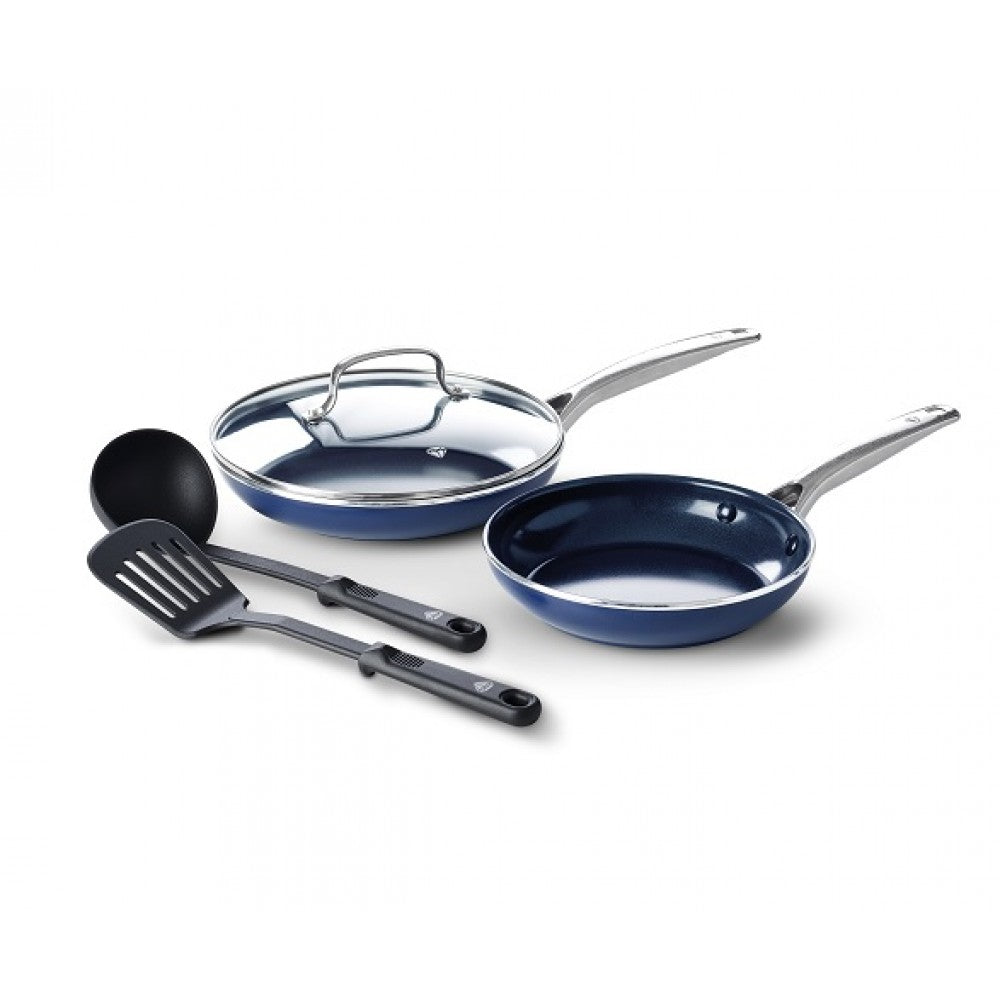 Blue Diamond 3 (5) pcs kitchenware set: open frypan 20 cm + frypan with lid 24 cm + ladle + slotted turner 1 