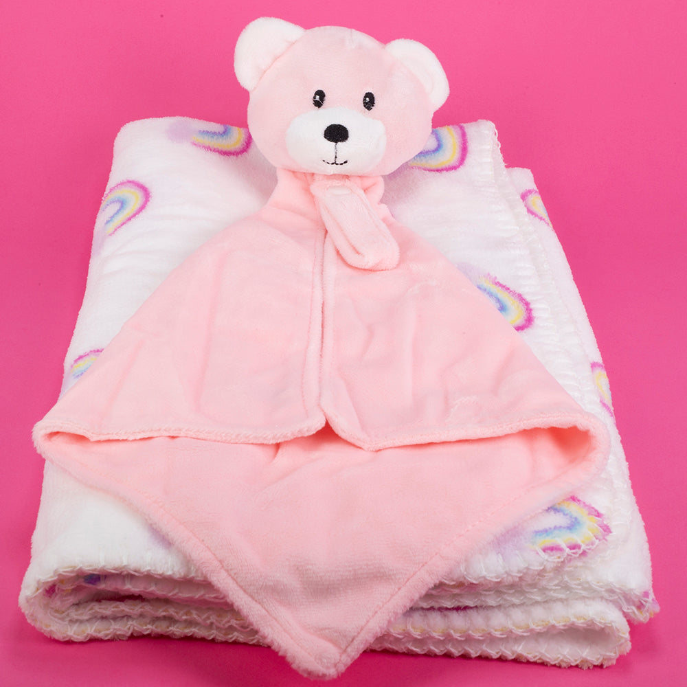 Dětská deka s hadříkem, rozměr: 90 X 75 cm; balení obsahuje utěrku na buzení, barva: růžová