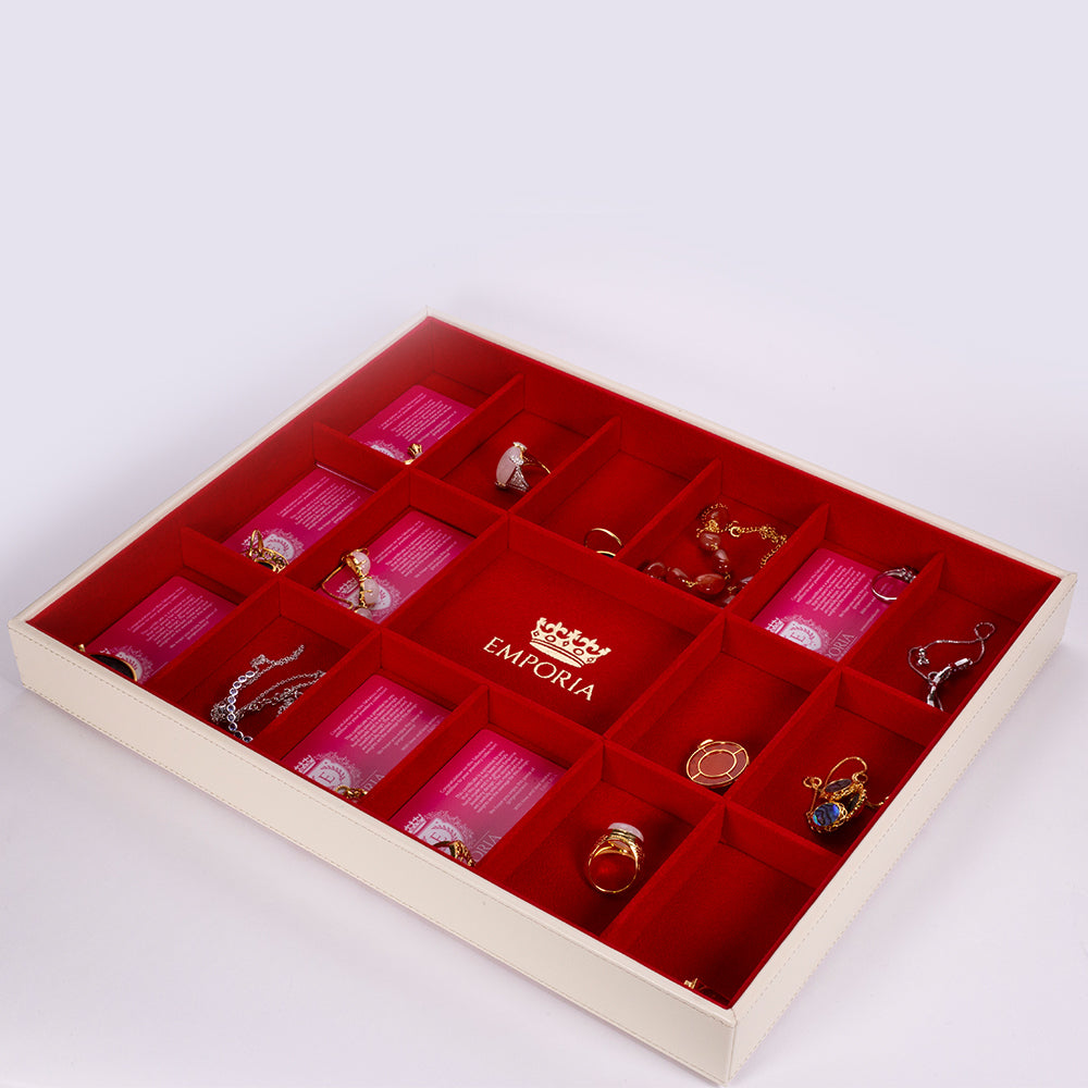 Emporia Béžová "Sametová" Stohovatelná Šperkovnice s víkem 3 