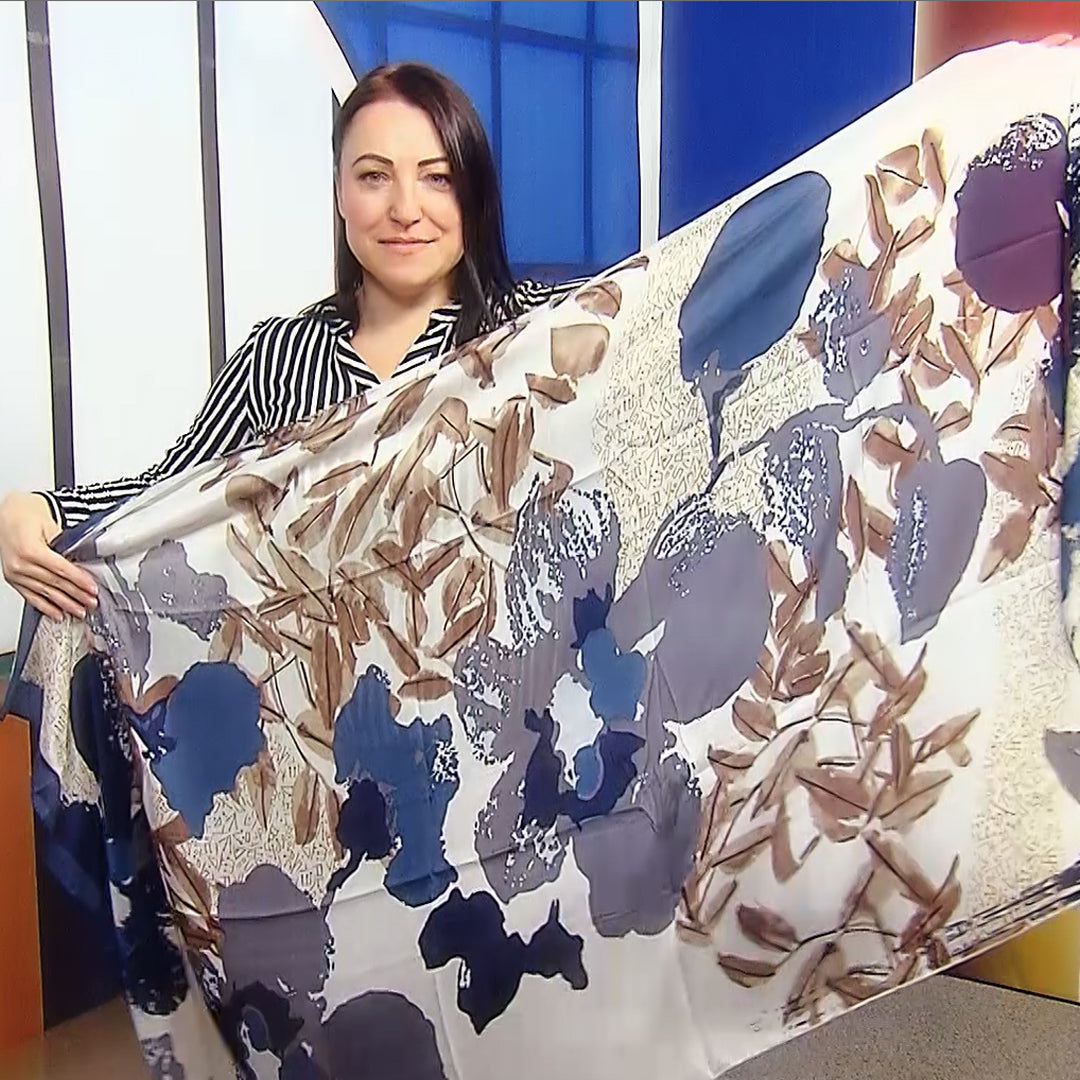 Šála-šátek ze 100% Pravého Hedvábí, 90 cm x 180 cm, Vzor květin a starého písma