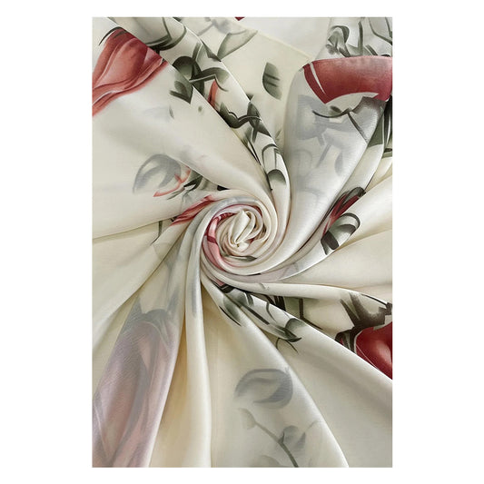 Potisk květu růže, krémový, 100% hedvábný šátek, 90 x 180 cm