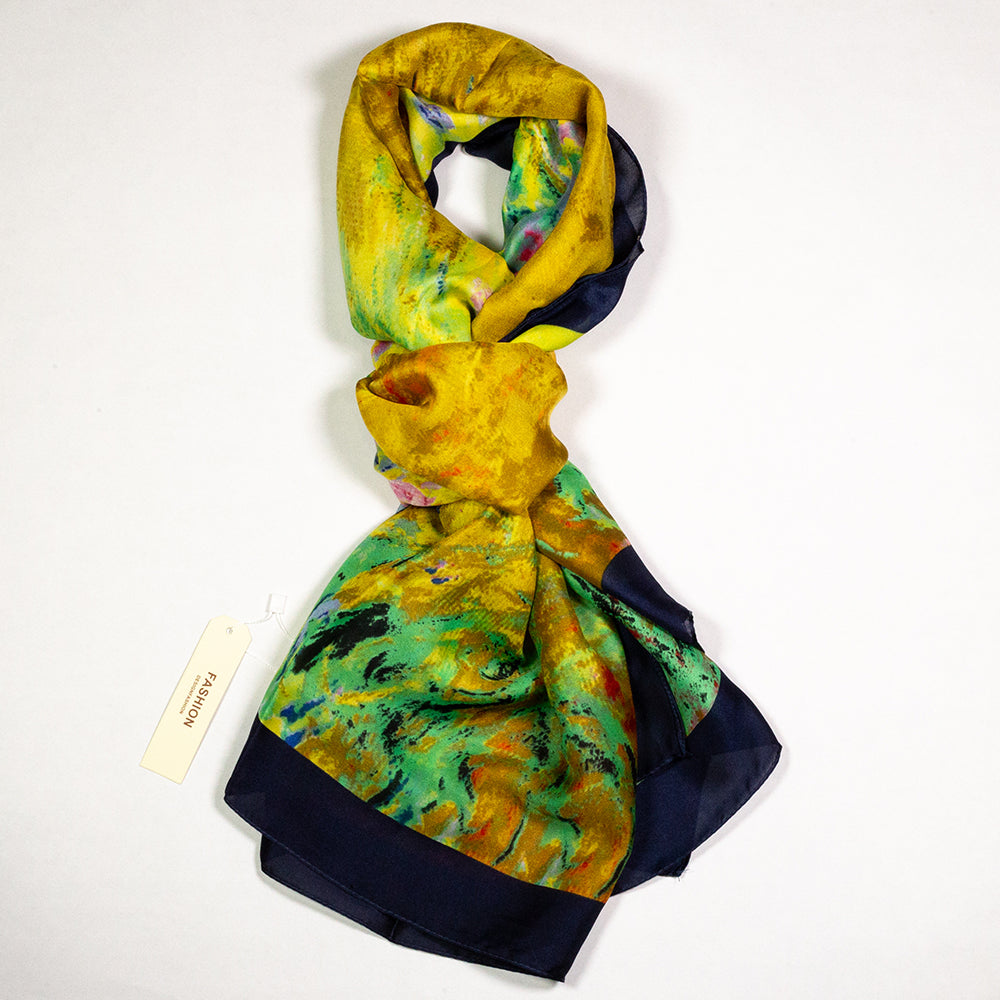 100% Hedvábná Šála, 90 cm x 180 cm, Klimt Olejomalba Květinová Zahrada 2 