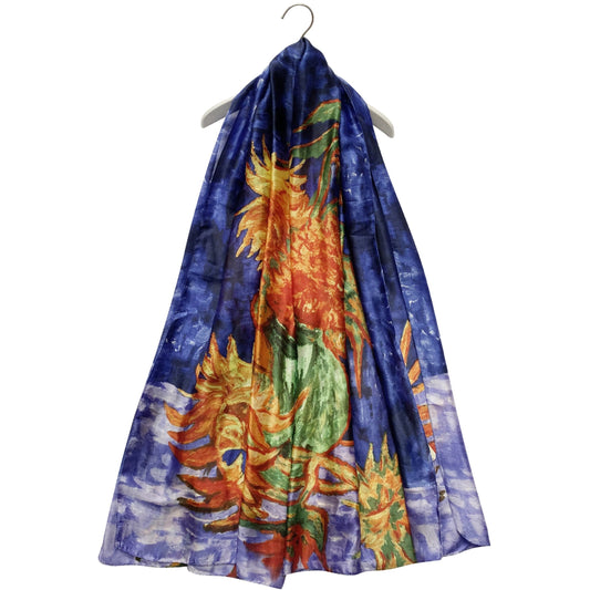 100% Hedvábná Šála, 90 cm x 180 cm, Van Gogh Šest Slunečnic