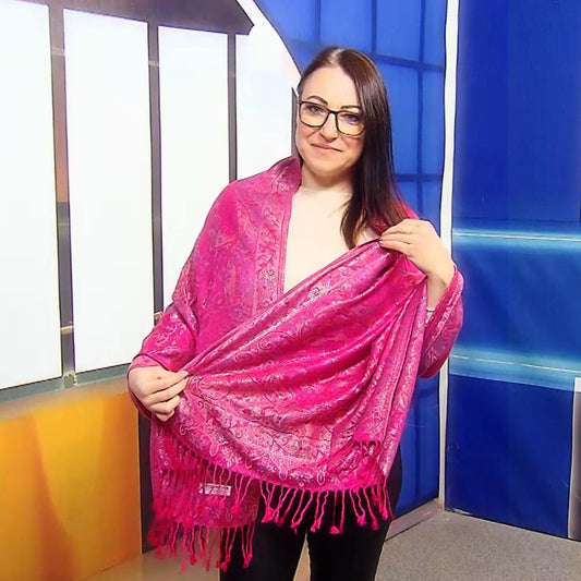 Šála-šátek ze 100% Pravého Pashmina Kašmíru, 70 cm x 180 cm, Lesklá fuchsiová růžová