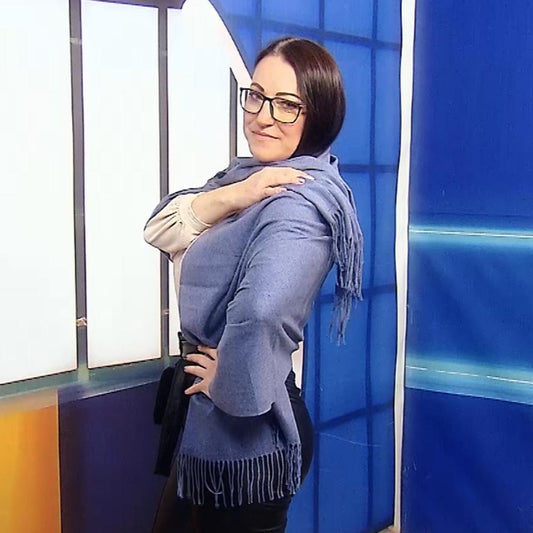 Šála-šátek ze 100% Pravého Pashmina Kašmíru, 70 cm x 170 cm, Džínová modrá