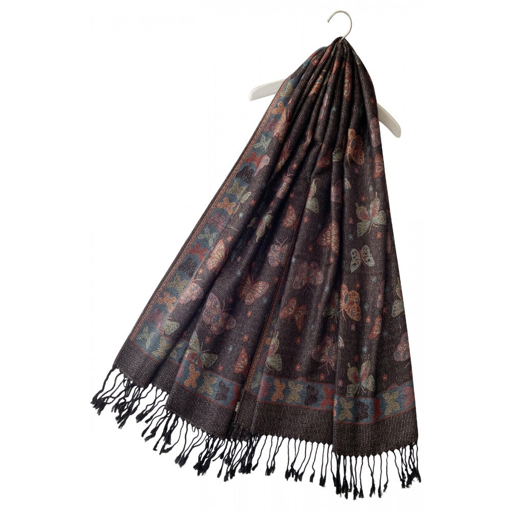 Šála-šátek ze 100% Pravého Pashmina Kašmíru, 70 cm x 180 cm, Motýlí vzor