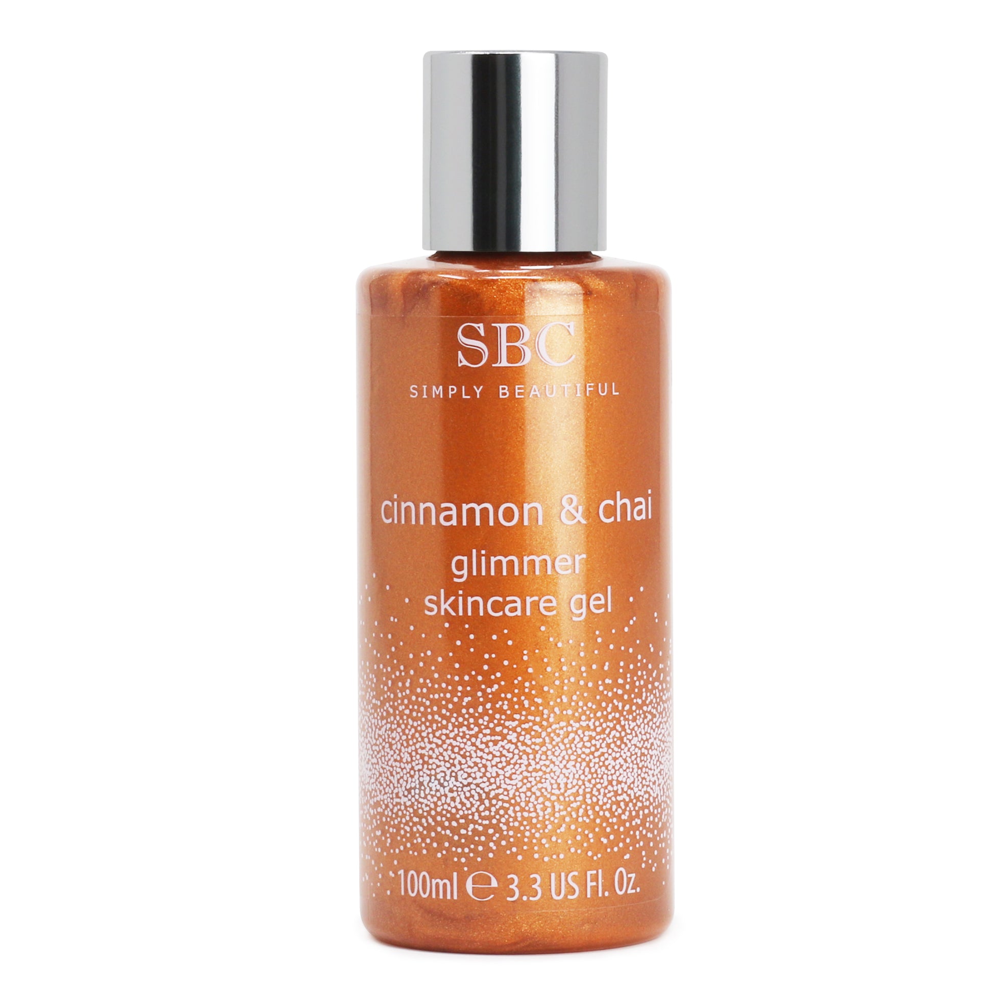 Pečující Rozjasňující Gel na obličej a tělo, Skořice & Chai Glimmer, 100 ml 1 