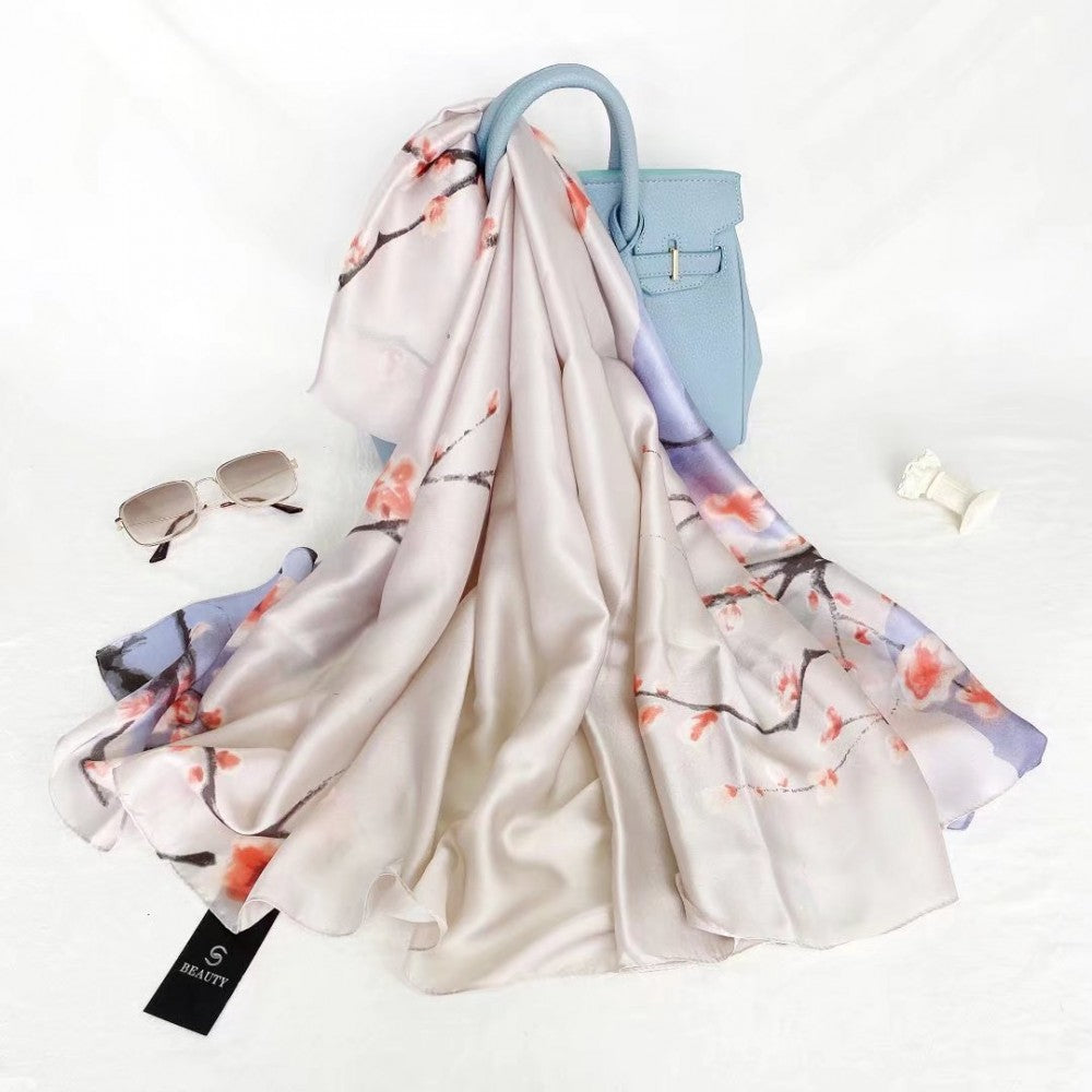 Hedvábný šátek, 90 cm x 180 cm, Větev studené švestky, světle fialová, 100% hedvábí 1 