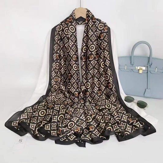 Hedvábný šátek, 90 cm x 180 cm, Geometrické postavy, černý, "Ušlechtilý a luxusní", 100% hedvábí