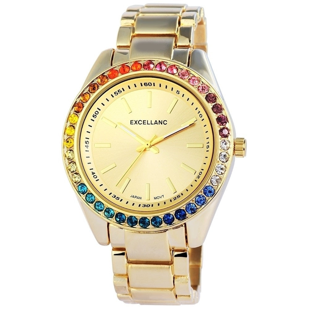 Excellanc dámské hodinky s kovovým řemínkem, zlatá barva, vysoce kvalitní křemenný mechanismus, ciferník zlaté barvy