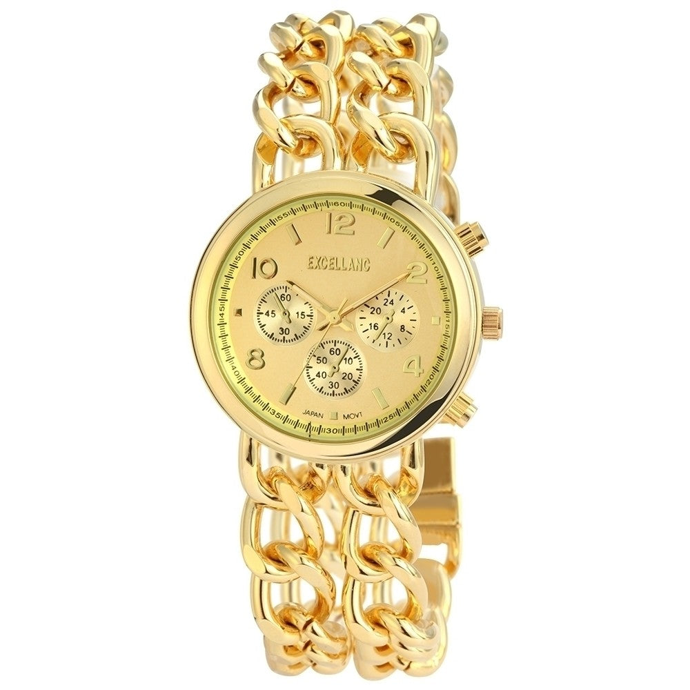 Excellanc dámské hodinky s kovovým řemínkem, zlatá barva, vysoce kvalitní křemenný mechanismus, ciferník žluté barvy