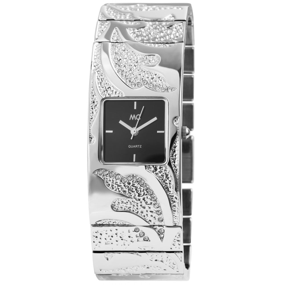 MC dámské hodinky s kovovým řemínkem, stříbrná barva, vysoce kvalitní křemenný mechanismus, ciferník černé barvy