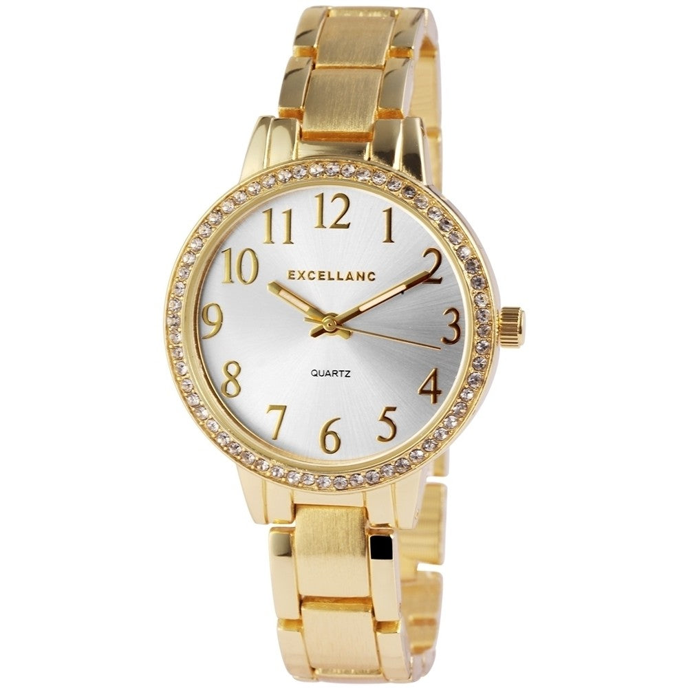 Excellanc dámské hodinky s kovovým řemínkem, zlatá barva, vysoce kvalitní křemenný mechanismus, ciferník stříbrné barvy