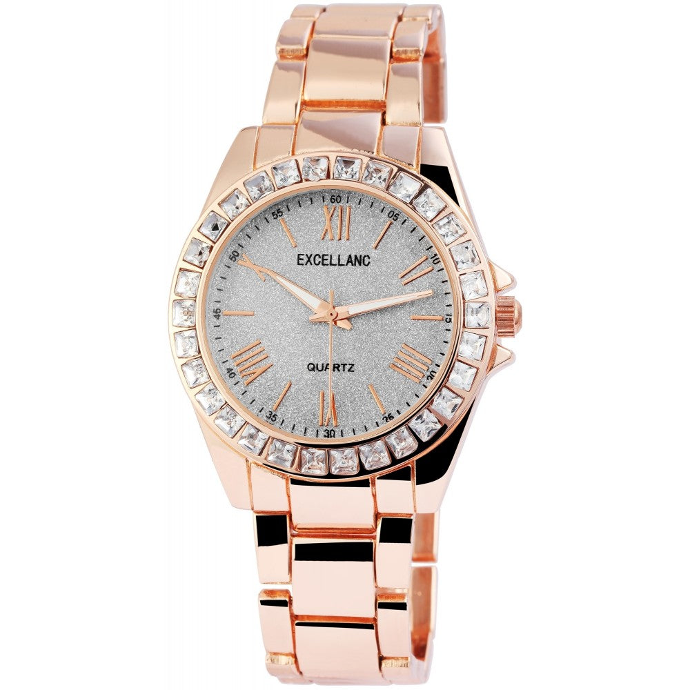 Excellanc dámské hodinky s kovovým řemínkem EX0492, barva růžového zlata, ciferník šedé barvy