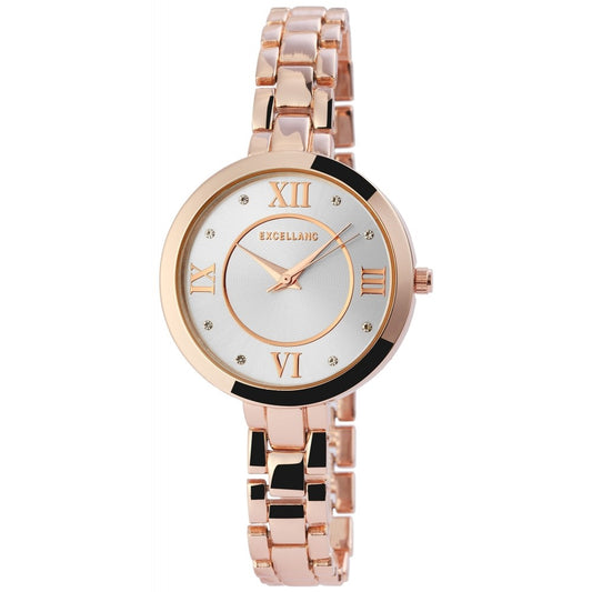 Dámské náramkové hodinky Excellanc, barva růžového zlata, japonská quartzová struktura, stříbrný barevný ciferník