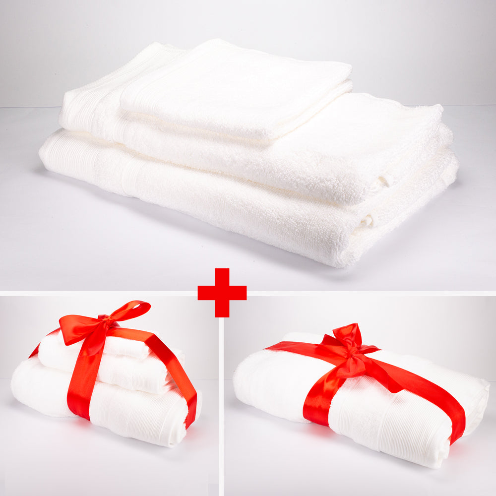 3+3+1 Dárková Sada Nadrozměrných Ručníků ze 100% Mikrobavlny, 500 GSM, Sněhově Bílá 1 