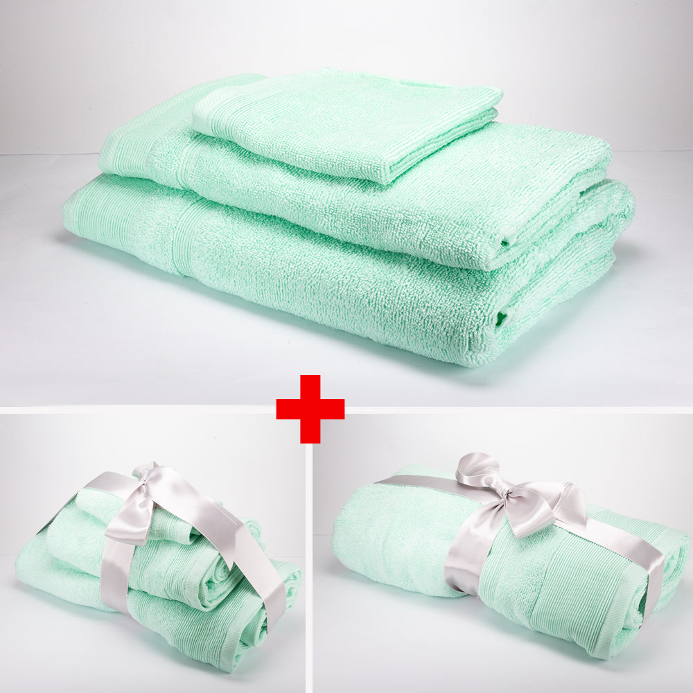3+3+1 Dárková Sada Nadrozměrných Ručníků ze 100% Mikrobavlny, 500 GSM, Mátově Růžová 1 