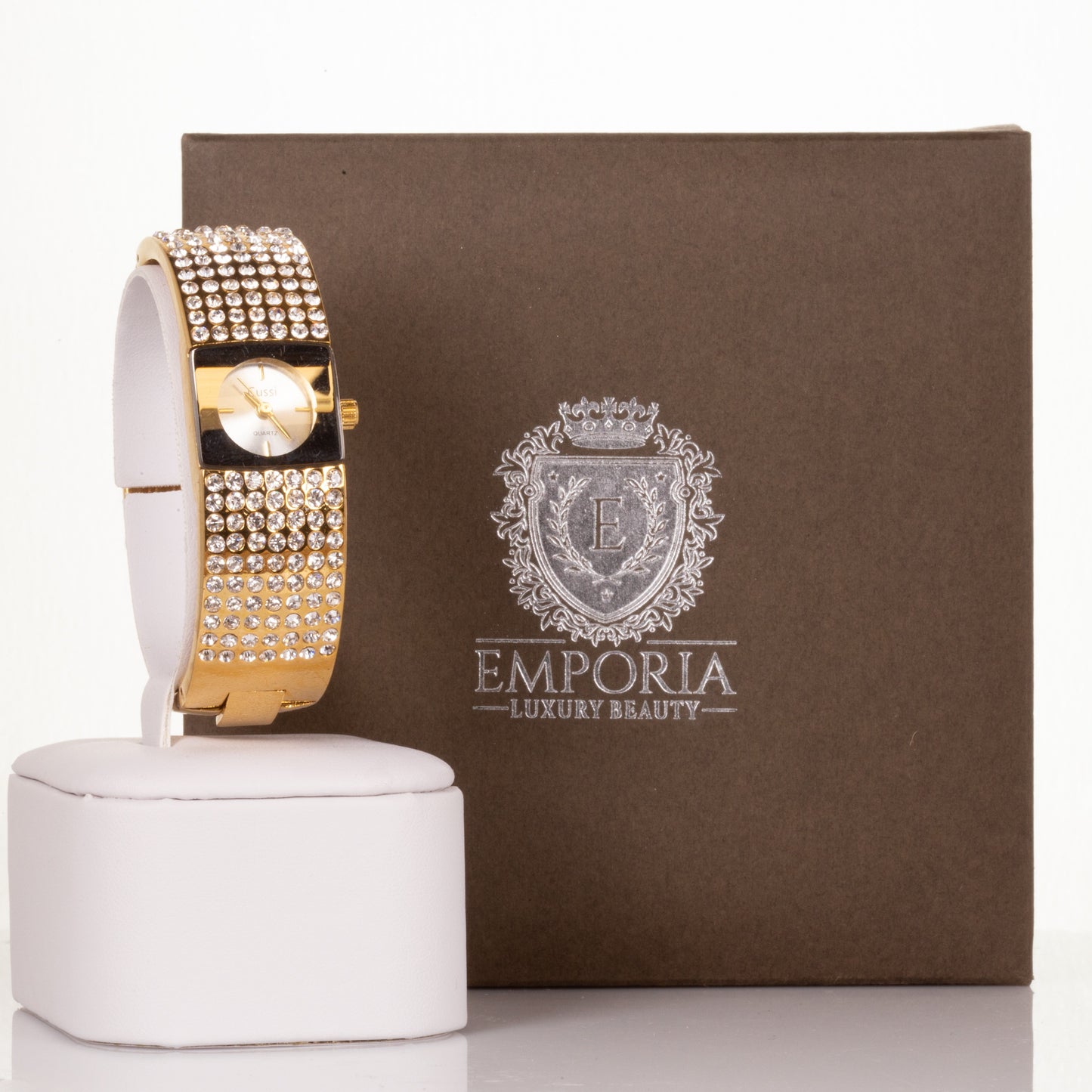 CUSSI dámské hodinky ve zlaté barvě se 7 řadami krystalů křemene
