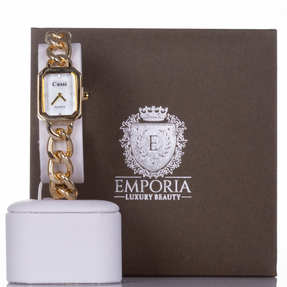 YELLOW GOLD, woman alloy CUSSI watch with quartz crystals, chain strap with Gift box 1 