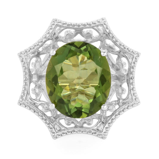 Stříbrný Prsten s Kapradinově Zeleným Křemenem a Bílým Topazem