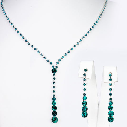 Pozlacená Slitinová Sada se Zeleným Emporia® Křišťálem ( Náhrdelník+Náušnice )