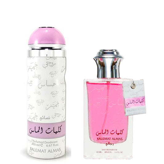 100 ml Eau de Parfume Kalemat Almas + 200 ml Deo Dárkový set Ovocně-Květinová Vůně pro Ženy