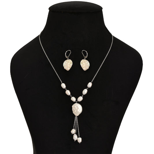 Stříbrná Sada s barokní kultivovanou perlou tř.AAA a Akoya Kultivovanou Perlou (Náhrdelník+Náušnice)