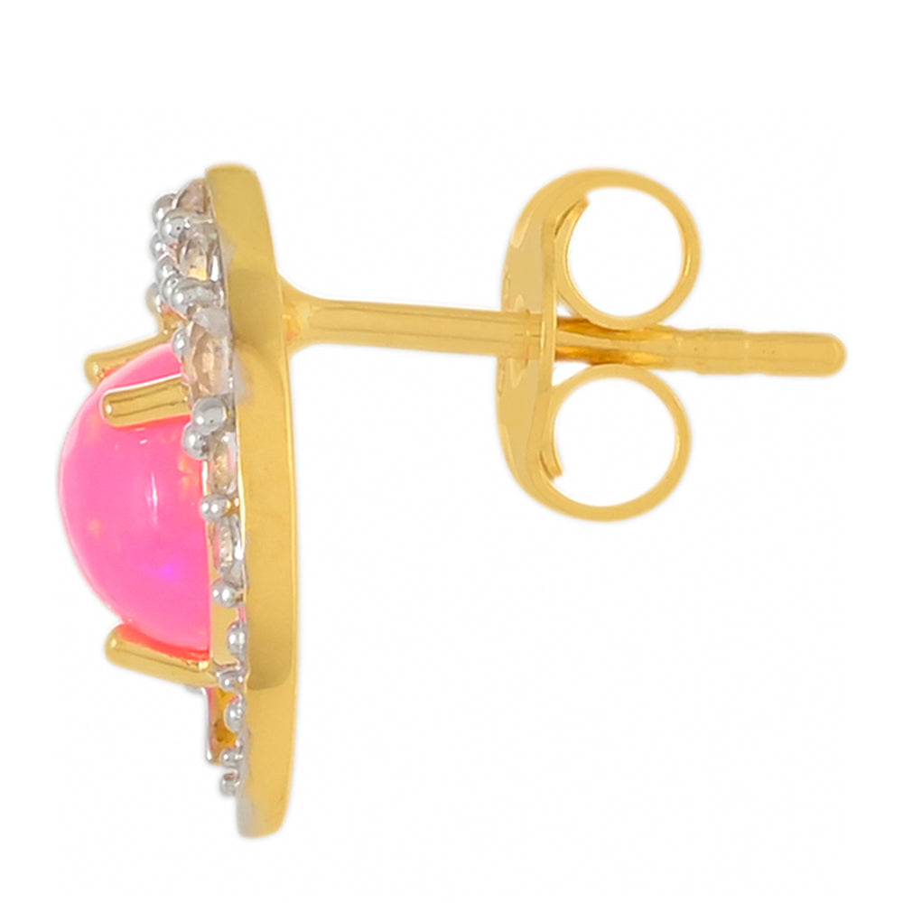 Pozlacené Stříbro 925/1000 - Náušnice s Etiopským Neónově Růžovým Opálem a Bílým Topazem - Karátové číslo: 1.95. přibližná hmotnost: 2.47 gramů 2 