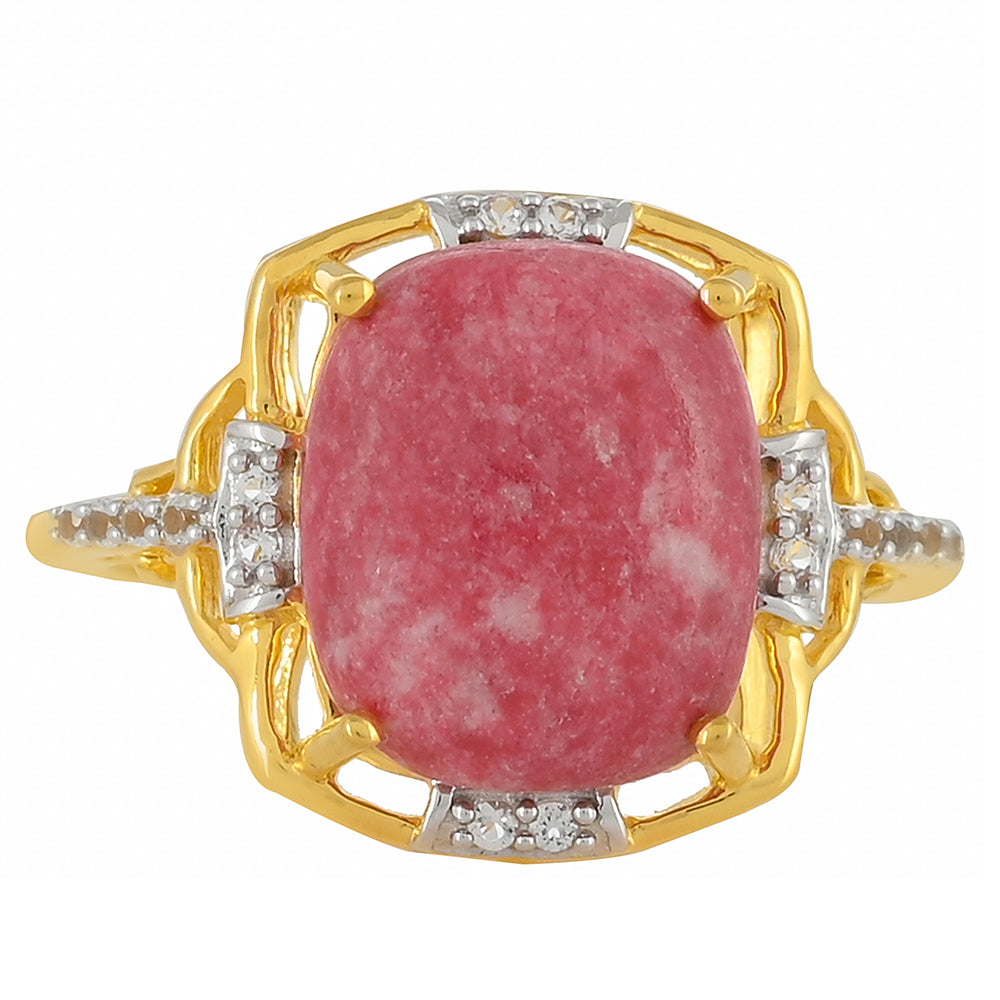 Pozlacený Stříbrný Prsten s Thulitem a Bílým Topazem 1 