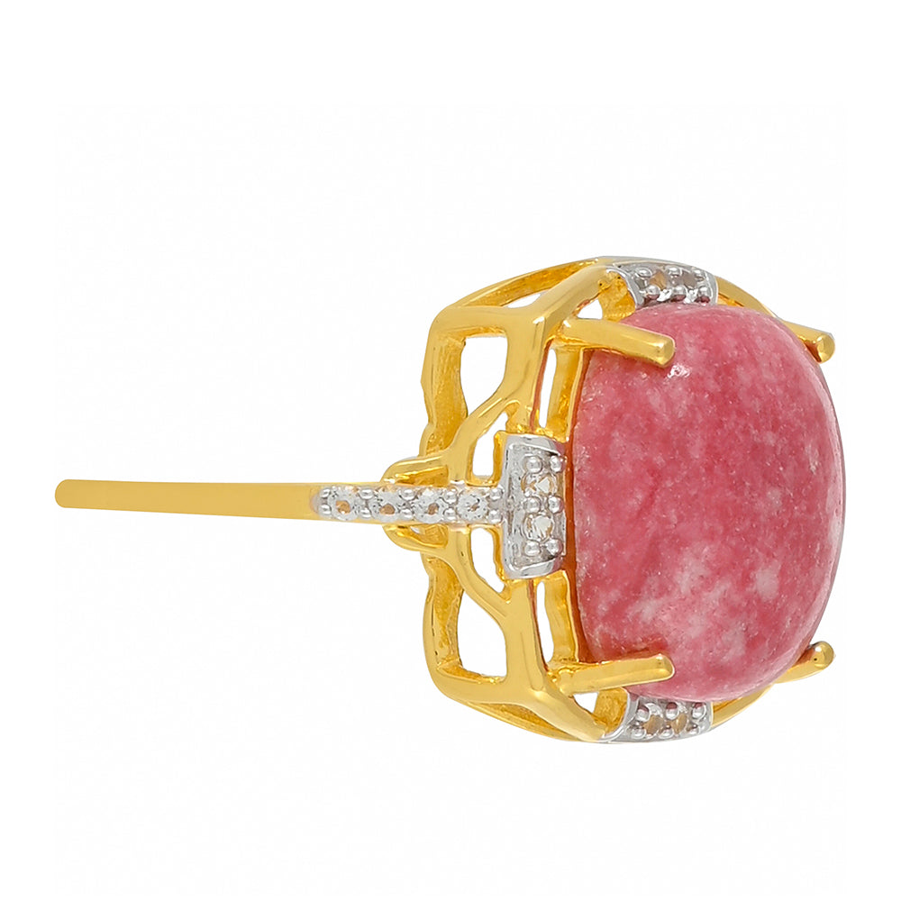 Pozlacený Stříbrný Prsten s Thulitem a Bílým Topazem